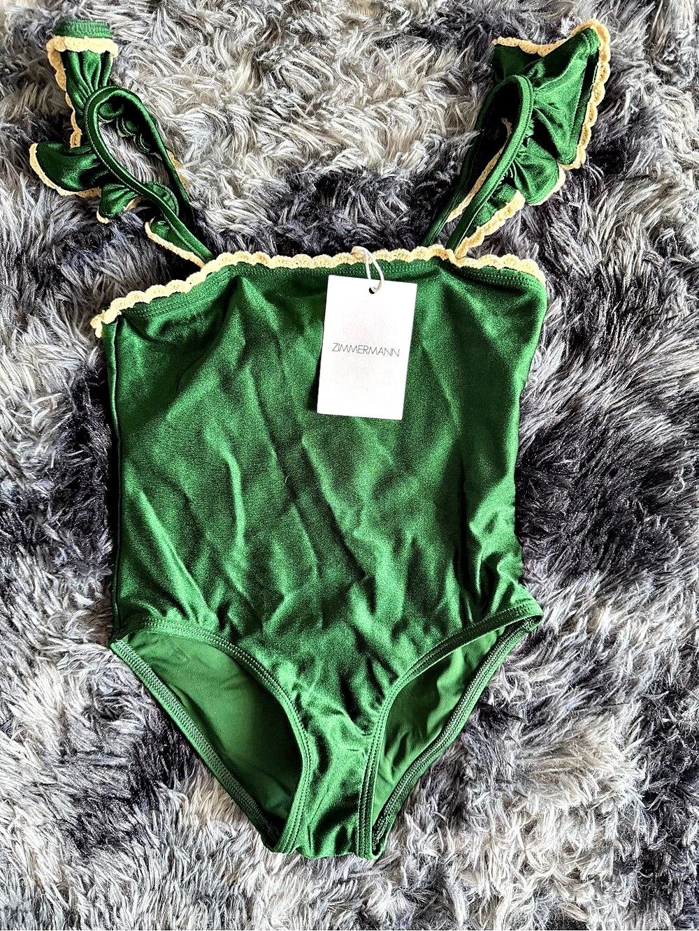Zimmermann Wylie Trim Frill One-Piece Swimsuit Green Girls 6